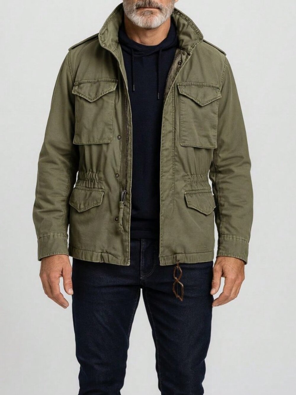 Army Green Glamorous Men's Oversized Button Front military Jacket - Picture 6 of 6